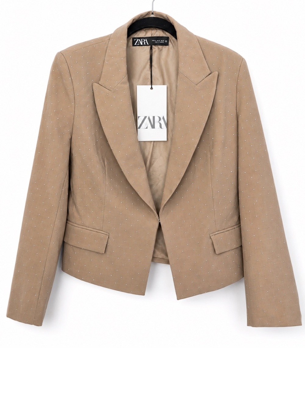 ZARA — NWT — Beige Tailored Blazer with Subtle Dot Detail — Size XL